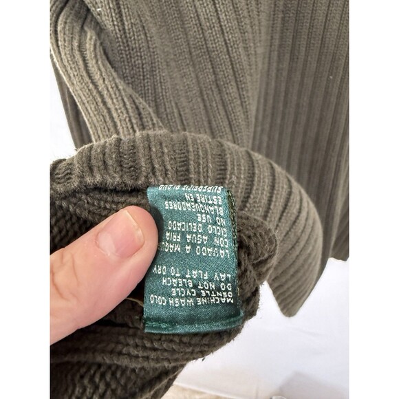 Lauren Ralph Lauren M Sweater Mock Neck RIBBED Green Cotton Cabin Chunky Casual - Picture 8 of 9